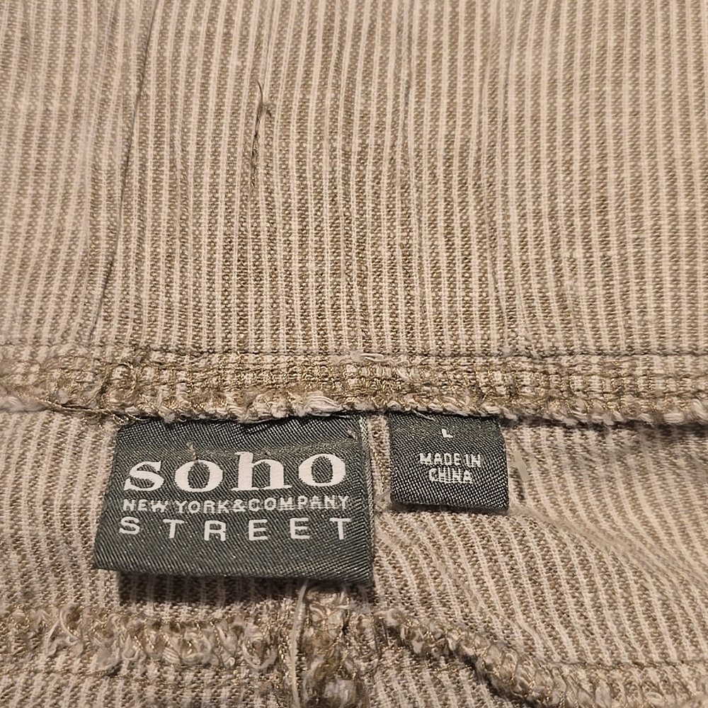 Soho Street NY and Co Tan Striped Coastal Linen-Blend Drawstring Pants L - Picture 2 of 4
